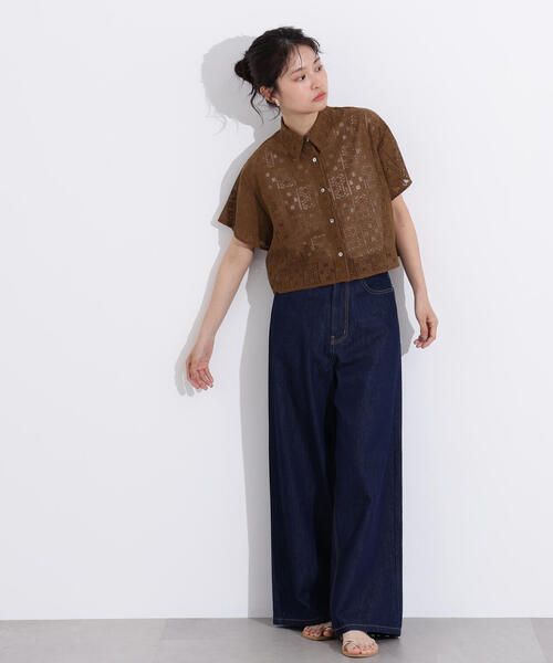 N.（N. Natural Beauty Basic）（エヌエヌナチュラルビューティーベーシック）の「クロップドレースシャツ（シャツ/ブラウス・レディース・オフホワイト/ブラック/ブラウン・MEDIUM）」の12枚目の写真