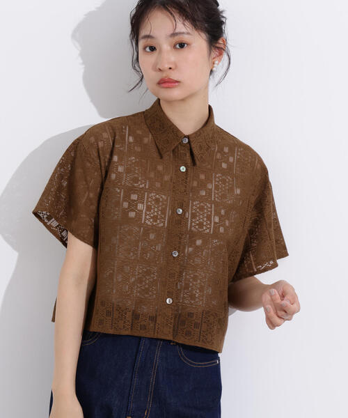 N.（N. Natural Beauty Basic）（エヌエヌナチュラルビューティーベーシック）の「クロップドレースシャツ（シャツ/ブラウス・レディース・オフホワイト/ブラック/ブラウン・MEDIUM）」の13枚目の写真