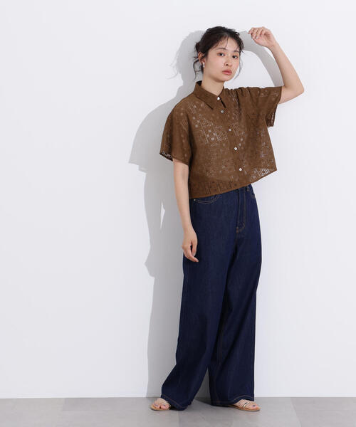 N.（N. Natural Beauty Basic）（エヌエヌナチュラルビューティーベーシック）の「クロップドレースシャツ（シャツ/ブラウス・レディース・オフホワイト/ブラック/ブラウン・MEDIUM）」の15枚目の写真