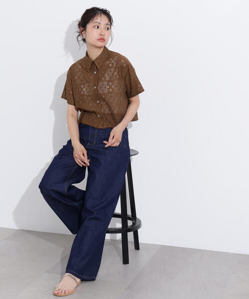 N.（N. Natural Beauty Basic）（エヌエヌナチュラルビューティーベーシック）の「クロップドレースシャツ（シャツ/ブラウス・レディース・オフホワイト/ブラック/ブラウン・MEDIUM）」の16枚目の写真