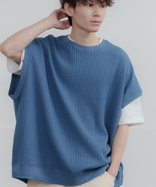 improves（インプローブス）の「ルーズシルエット ビッグ ワッフル クルーベスト（ベスト・メンズ・チャコール/アイボリー/ブラック/ブルー・LARGE/MEDIUM）」の4枚目の写真