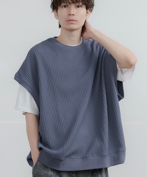 improves（インプローブス）の「ルーズシルエット ビッグ ワッフル クルーベスト（ベスト・メンズ・チャコール/アイボリー/ブラック/ブルー・LARGE/MEDIUM）」の3枚目の写真