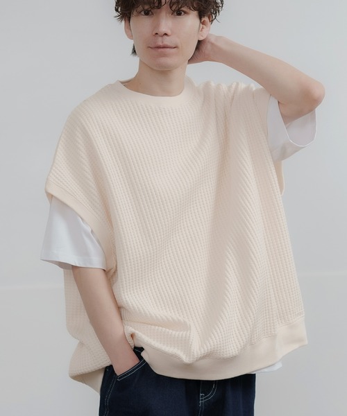 improves（インプローブス）の「ルーズシルエット ビッグ ワッフル クルーベスト（ベスト・メンズ・チャコール/アイボリー/ブラック/ブルー・LARGE/MEDIUM）」の2枚目の写真