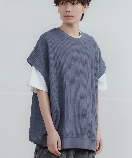 improves（インプローブス）の「ルーズシルエット ビッグ ワッフル クルーベスト（ベスト・メンズ・チャコール/アイボリー/ブラック/ブルー・LARGE/MEDIUM）」の9枚目の写真