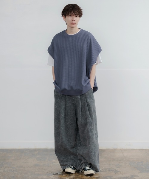 improves（インプローブス）の「ルーズシルエット ビッグ ワッフル クルーベスト（ベスト・メンズ・チャコール/アイボリー/ブラック/ブルー・LARGE/MEDIUM）」の13枚目の写真