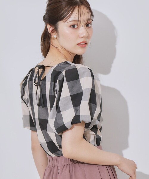 couture brooch（クチュールブローチ）の「【マシンウォッシャブル・二の腕カバー】ブロックチェックブラウス（シャツ/ブラウス・レディース・ブラック系1/ネイビー系1・42/36/38/40）」の8枚目の写真