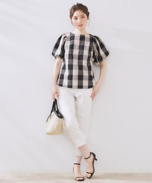 couture brooch（クチュールブローチ）の「【マシンウォッシャブル・二の腕カバー】ブロックチェックブラウス（シャツ/ブラウス・レディース・ブラック系1/ネイビー系1・42/36/38/40）」の9枚目の写真