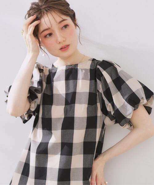 couture brooch（クチュールブローチ）の「【マシンウォッシャブル・二の腕カバー】ブロックチェックブラウス（シャツ/ブラウス・レディース・ブラック系1/ネイビー系1・42/36/38/40）」の10枚目の写真