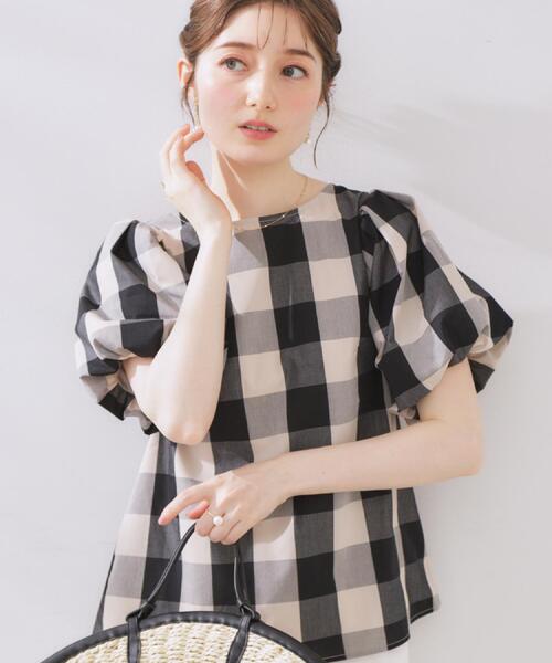 couture brooch（クチュールブローチ）の「【マシンウォッシャブル・二の腕カバー】ブロックチェックブラウス（シャツ/ブラウス・レディース・ブラック系1/ネイビー系1・42/36/38/40）」の11枚目の写真