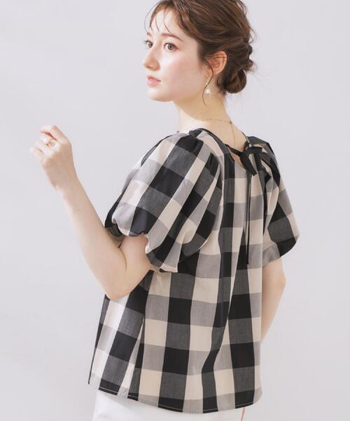 couture brooch（クチュールブローチ）の「【マシンウォッシャブル・二の腕カバー】ブロックチェックブラウス（シャツ/ブラウス・レディース・ブラック系1/ネイビー系1・42/36/38/40）」の12枚目の写真