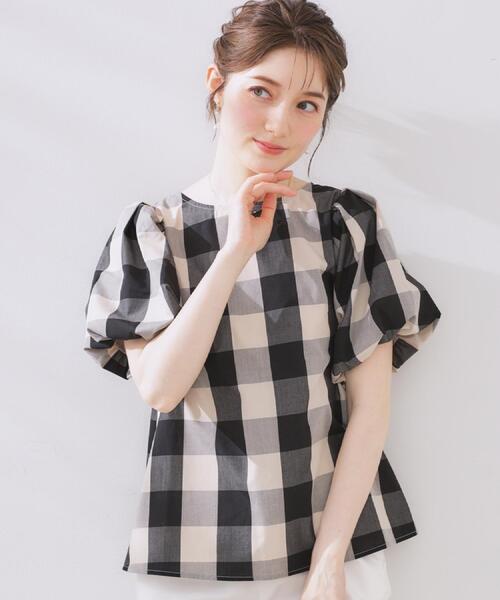 couture brooch（クチュールブローチ）の「【マシンウォッシャブル・二の腕カバー】ブロックチェックブラウス（シャツ/ブラウス・レディース・ブラック系1/ネイビー系1・42/36/38/40）」の13枚目の写真