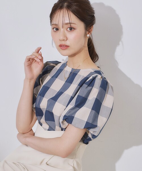 couture brooch（クチュールブローチ）の「【マシンウォッシャブル・二の腕カバー】ブロックチェックブラウス（シャツ/ブラウス・レディース・ブラック系1/ネイビー系1・42/36/38/40）」の21枚目の写真