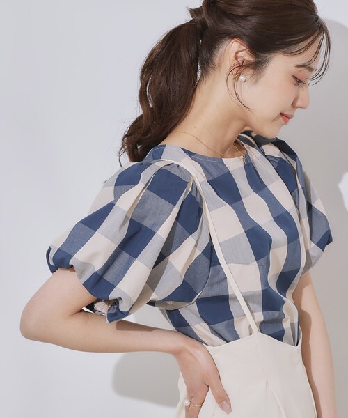 couture brooch（クチュールブローチ）の「【マシンウォッシャブル・二の腕カバー】ブロックチェックブラウス（シャツ/ブラウス・レディース・ブラック系1/ネイビー系1・42/36/38/40）」の22枚目の写真