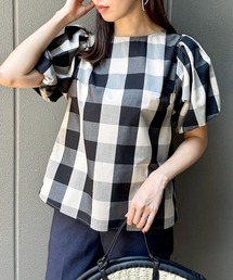 couture brooch | 【マシンウォッシャブル・二の腕カバー】ブロックチェックブラウス(シャツ/ブラウス)