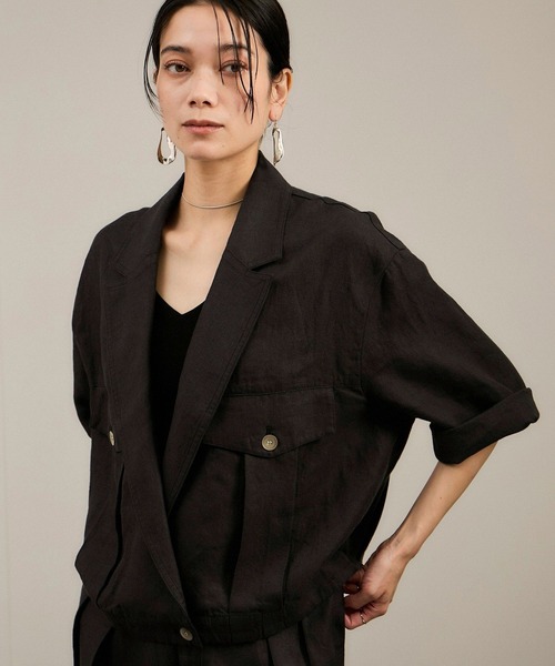 SALON adam et rope'（サロン アダム エ ロペ）の「リネンツイルブルゾン（ブルゾン・レディース・ブラック/ピンク/ベージュ・FREE）」の4枚目の写真