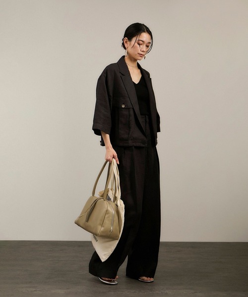 SALON adam et rope'（サロン アダム エ ロペ）の「リネンツイルブルゾン（ブルゾン・レディース・ブラック/ピンク/ベージュ・FREE）」の5枚目の写真