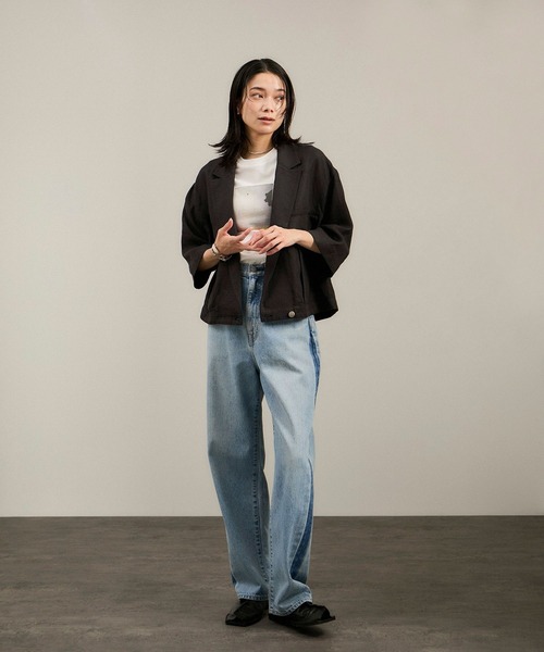 SALON adam et rope'（サロン アダム エ ロペ）の「リネンツイルブルゾン（ブルゾン・レディース・ブラック/ピンク/ベージュ・FREE）」の6枚目の写真