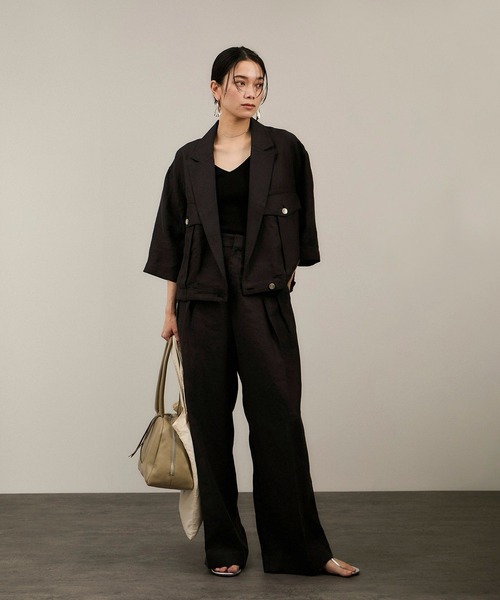 SALON adam et rope'（サロン アダム エ ロペ）の「リネンツイルブルゾン（ブルゾン・レディース・ブラック/ピンク/ベージュ・FREE）」の9枚目の写真