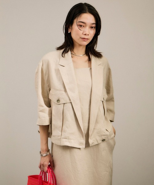 SALON adam et rope'（サロン アダム エ ロペ）の「リネンツイルブルゾン（ブルゾン・レディース・ブラック/ピンク/ベージュ・FREE）」の13枚目の写真