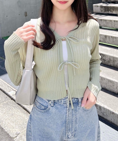 INGNI（イング）の「【WEB限定】シアーリボンニットカーディガン（カーディガン/ボレロ・レディース・オフホワイト/ブラック/ピンク/ミント・M）」の4枚目の写真