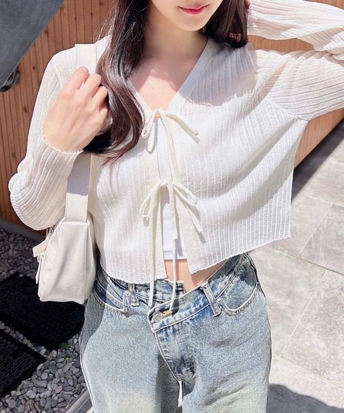 INGNI（イング）の「【WEB限定】シアーリボンニットカーディガン（カーディガン/ボレロ・レディース・オフホワイト/ブラック/ピンク/ミント・M）」の8枚目の写真