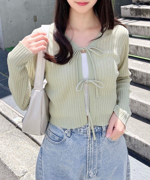 INGNI（イング）の「【WEB限定】シアーリボンニットカーディガン（カーディガン/ボレロ・レディース・オフホワイト/ブラック/ピンク/ミント・M）」の15枚目の写真