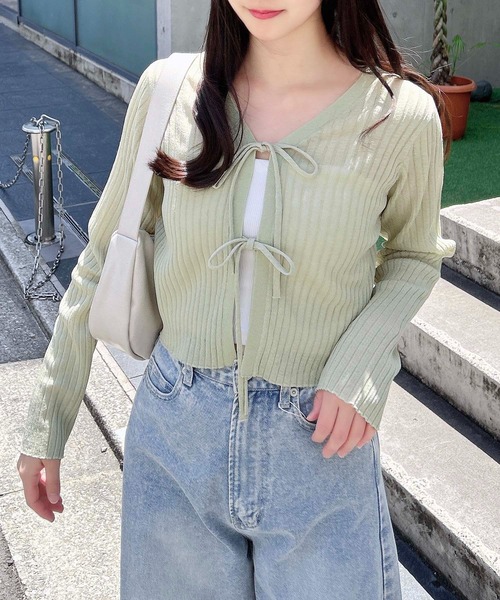 INGNI（イング）の「【WEB限定】シアーリボンニットカーディガン（カーディガン/ボレロ・レディース・オフホワイト/ブラック/ピンク/ミント・M）」の14枚目の写真