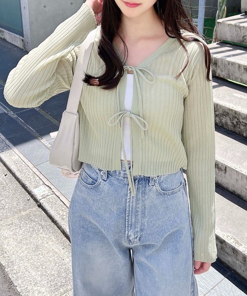 INGNI（イング）の「【WEB限定】シアーリボンニットカーディガン（カーディガン/ボレロ・レディース・オフホワイト/ブラック/ピンク/ミント・M）」の13枚目の写真