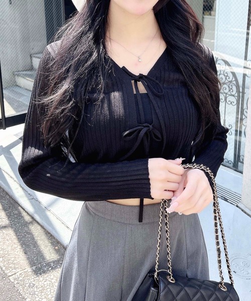 INGNI（イング）の「【WEB限定】シアーリボンニットカーディガン（カーディガン/ボレロ・レディース・オフホワイト/ブラック/ピンク/ミント・M）」の20枚目の写真