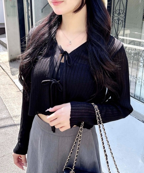 INGNI（イング）の「【WEB限定】シアーリボンニットカーディガン（カーディガン/ボレロ・レディース・オフホワイト/ブラック/ピンク/ミント・M）」の19枚目の写真