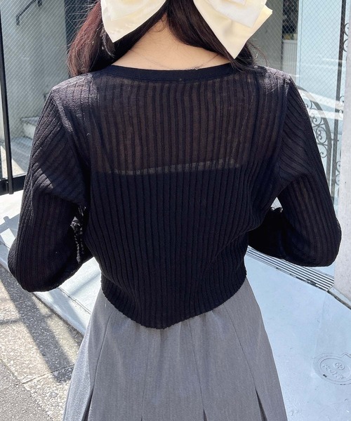 INGNI（イング）の「【WEB限定】シアーリボンニットカーディガン（カーディガン/ボレロ・レディース・オフホワイト/ブラック/ピンク/ミント・M）」の18枚目の写真