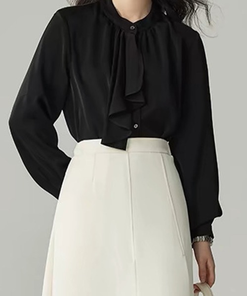 Beststore(ベストストア)の「スカーフタイブラウス シャツ ベーシックカラーシャツ(シャツ/ブラウス・レディース・ベージュ/ミント/ホワイト/ブラック/ライトピンク/ブルー・M/L)」の3枚目の写真