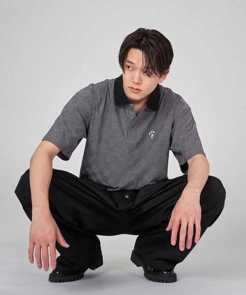 ONCILY(オンシェリー)の「BLOCK CHECK POLO SHIRT / ブロックチェックポロシャツ(ポロシャツ・メンズ・ブラック/チャコールグレー/ブルー・MEDIUM/LARGE/SMALL)」の5枚目の写真