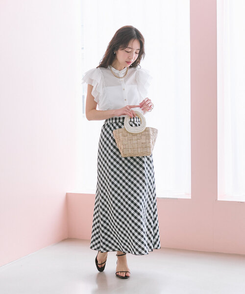 La boutique BonBon(ラブティックボンボン)の「【清楚でお上品】ギンガムチェックバイアススカート(スカート・レディース・ブラック・36/38)」の10枚目の写真