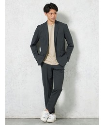 新品 AB6 L シングルスーツ グレー スペア付きスーツ セットアップ SLIM TAPERED_2】【春夏】2釦シングルスーツ 0タック/グレー