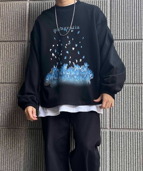 meagratia(メアグラーティア)の「fire pattern graphic sweat(スウェット・メンズ・ブラック/グレー・1/2)」の1枚目の写真