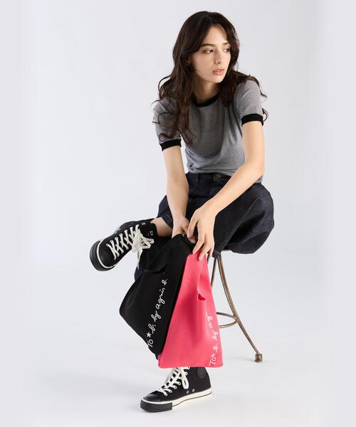 To b. by agnes b.（トゥービーバイアニエスベー）の「ニット ロゴトートバッグ（ハンドバッグ・レディース・ブラック・FREE）」の8枚目の写真