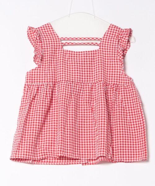 urge：（アージコロン ）の「【URGE：】チェック柄 フリル ノースリーブ 半袖 ブラウス（シャツ/ブラウス・レディース・ブラック/レッド・MEDIUM/LARGE/X-LARGE）」の4枚目の写真