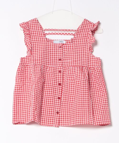 urge：（アージコロン ）の「【URGE：】チェック柄 フリル ノースリーブ 半袖 ブラウス（シャツ/ブラウス・レディース・ブラック/レッド・MEDIUM/LARGE/X-LARGE）」の3枚目の写真