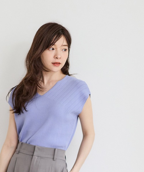 12Twelve Agenda(トゥエルブ アジェンダ)の「Vネックリブ切替ニットプルオーバー(ニット/セーター・レディース・チャコールグレー/ブラウン/グリーン/オフホワイト/サックスブルー・M)」の16枚目の写真