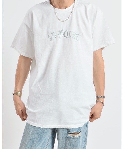 MODISH GAZE（モディシュガゼ）の「【MODISH GAZE】ピグメントSICK刺繍Tシャツ 半袖（Tシャツ/カットソー・メンズ・オリーブ/スミクロ/ホワイト/バーガンディー・X-LARGE/MEDIUM/LARGE）」の11枚目の写真