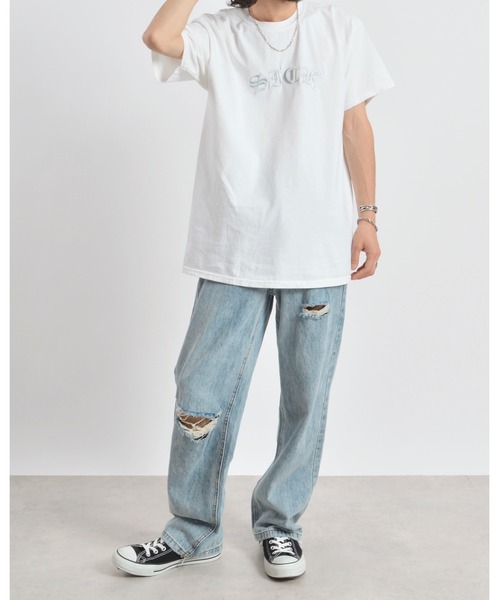 MODISH GAZE（モディシュガゼ）の「【MODISH GAZE】ピグメントSICK刺繍Tシャツ 半袖（Tシャツ/カットソー・メンズ・オリーブ/スミクロ/ホワイト/バーガンディー・X-LARGE/MEDIUM/LARGE）」の14枚目の写真