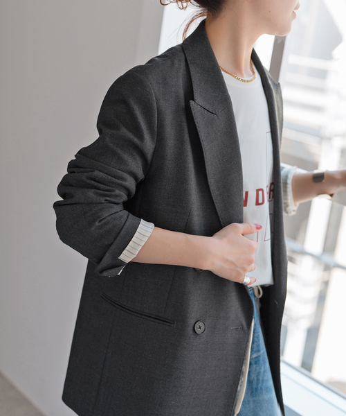 ウールブレンドダブルブレストジャケット（テーラードジャケット