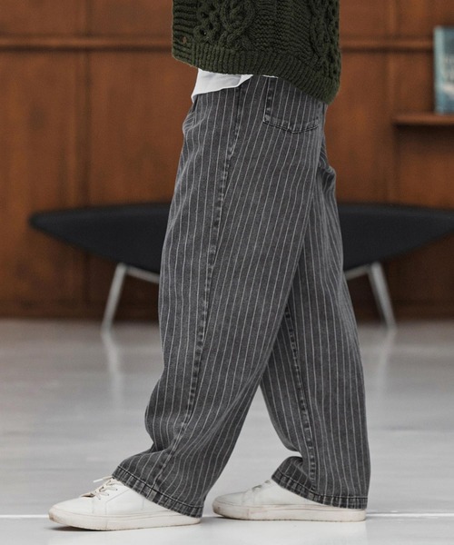 CAMBIO（カンビオ）の「mp13866-Stripe Denim Two Tuck Wide Belted Pants ストライプデニムパンツ（デニムパンツ・メンズ・ブラック系その他/ブラック/ケミカルウォッシュ・S/M/L）」の12枚目の写真