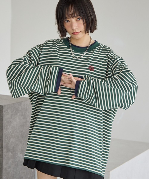 PBLIM(ページボーイリム)の「《UNISEX》レイヤードルーズロンT(Tシャツ/カットソー・レディース・グリーン系その他/ブラック系その他/ブラウン/チャコールグレー・FREE)」の4枚目の写真