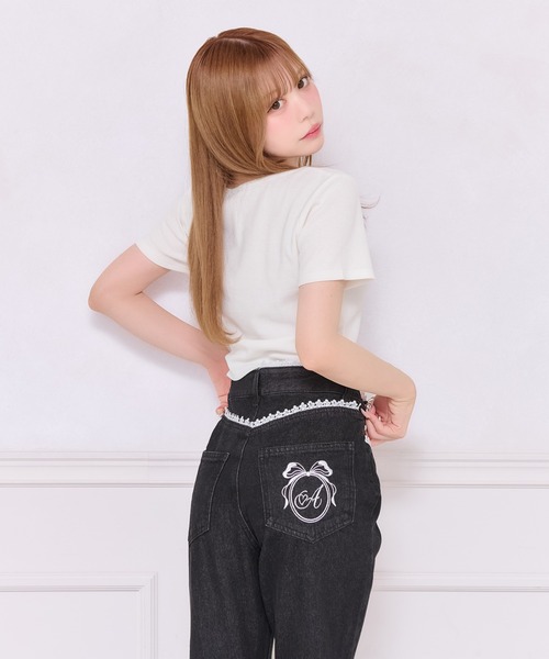 セール】バック刺繍レースフレアデニムパンツ（デニムパンツ）｜apres
