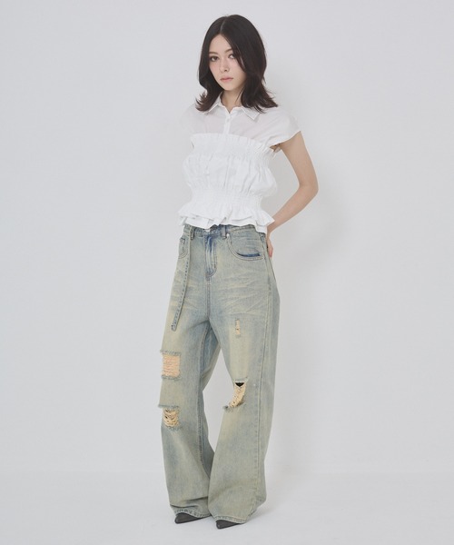 ENVYM(アンビー)の「ブロードシャーリングビスチェノースリブラウス(シャツ/ブラウス・レディース・ブルー/ブラック/ホワイト・FREE)」の16枚目の写真
