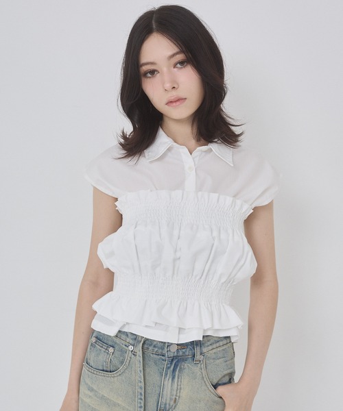ENVYM(アンビー)の「ブロードシャーリングビスチェノースリブラウス(シャツ/ブラウス・レディース・ブルー/ブラック/ホワイト・FREE)」の10枚目の写真