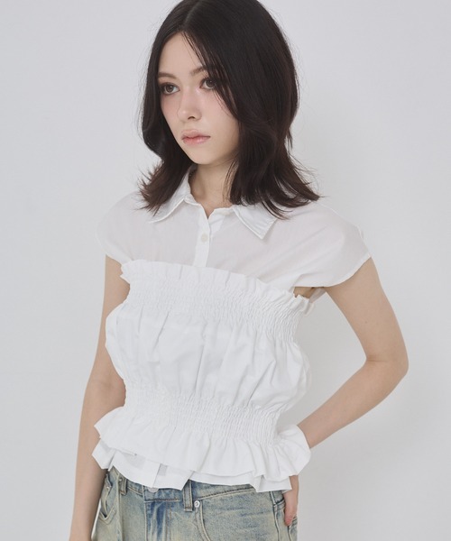 ENVYM(アンビー)の「ブロードシャーリングビスチェノースリブラウス(シャツ/ブラウス・レディース・ブルー/ブラック/ホワイト・FREE)」の11枚目の写真