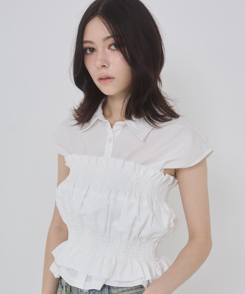 ENVYM(アンビー)の「ブロードシャーリングビスチェノースリブラウス(シャツ/ブラウス・レディース・ブルー/ブラック/ホワイト・FREE)」の12枚目の写真